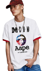 MEDM × AAPE Collab Contrast Print Knit Couple Crew Tee