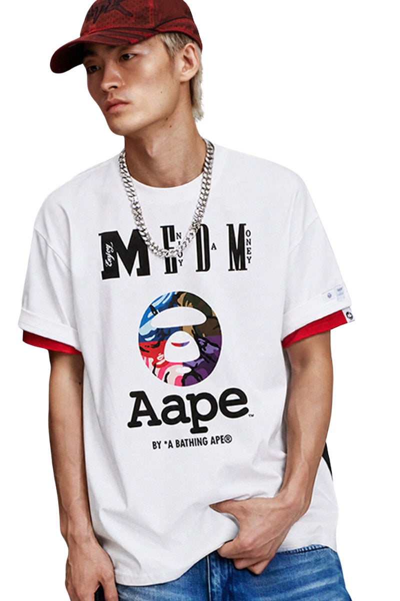 MEDM × AAPE Collab Contrast Print Knit Couple Crew Tee