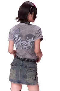 BJHG X Powerpuff Girls Fitted Crop Tee Women Summer Short Sleeve Top