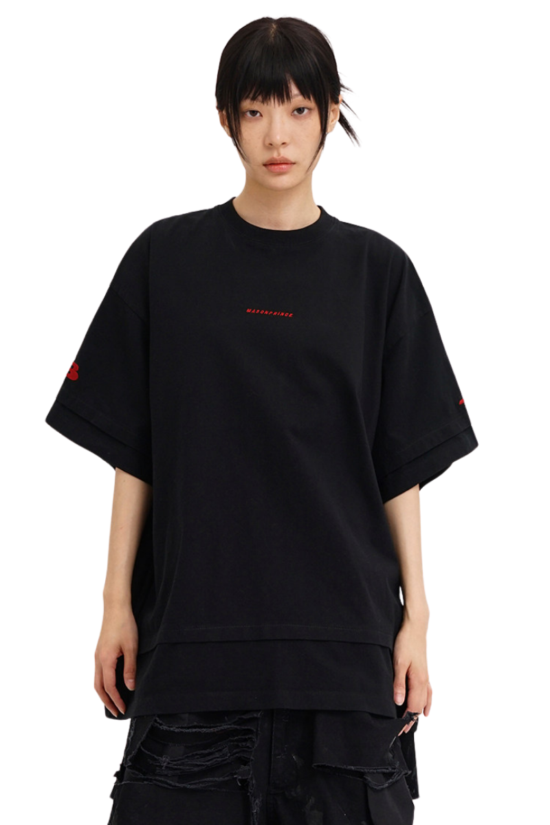 Masonprince  Double Golden Divide Knitted Round-Neck Short T-Shirt