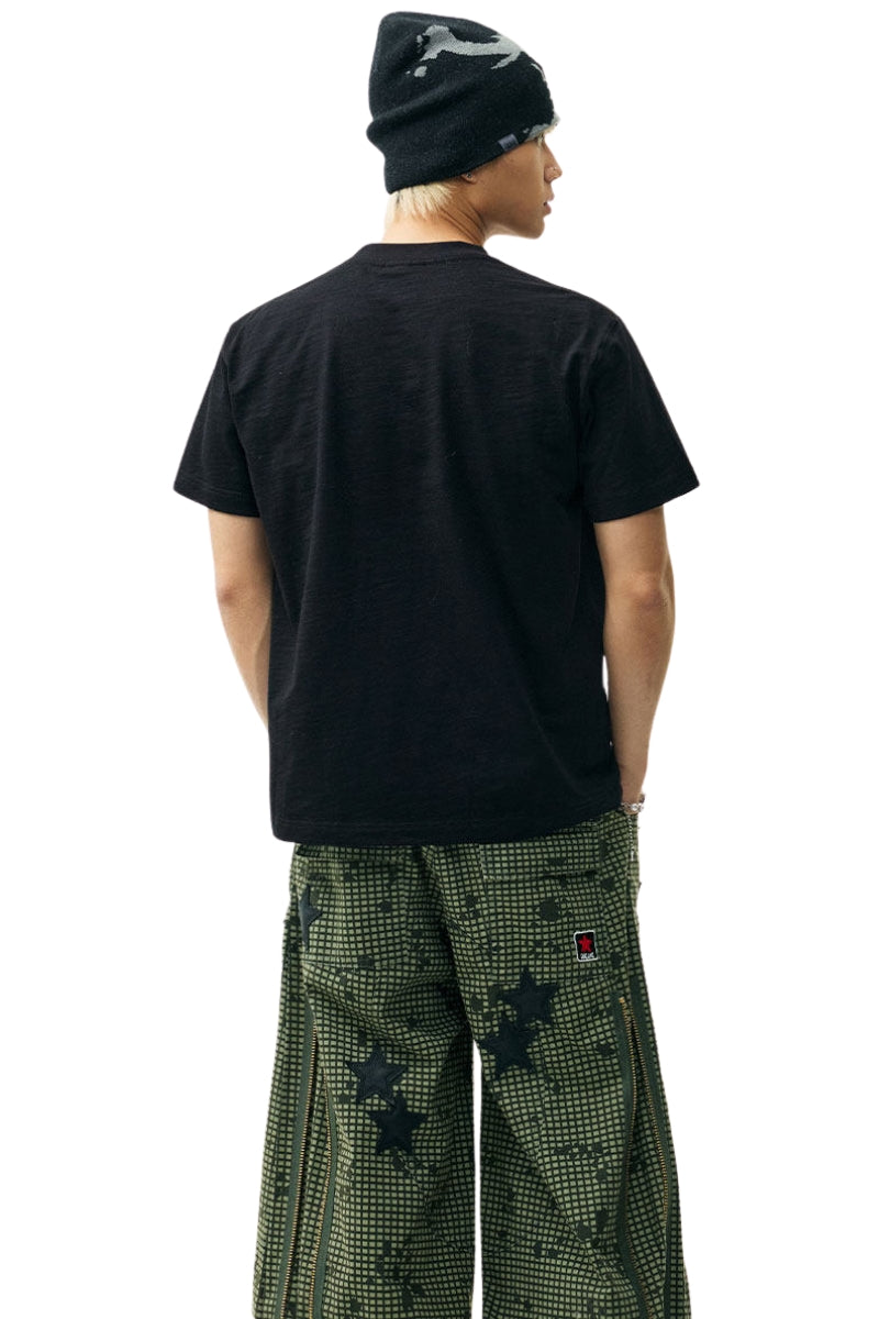MEDM Camo Print Patch Embroidery Slub Cotton Crew Neck Tee