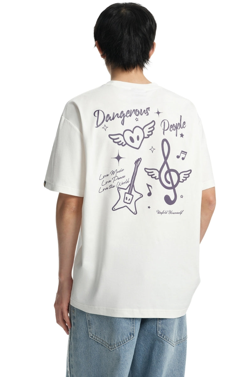 Dangerouspeople DSP Embroidered Small‑D Guitar Sorona Loose Unisex T‑Shirt