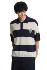 Dangerouspeople DSP Hollow‑Out Embroidery Spliced Stripe Loose Polo Tee