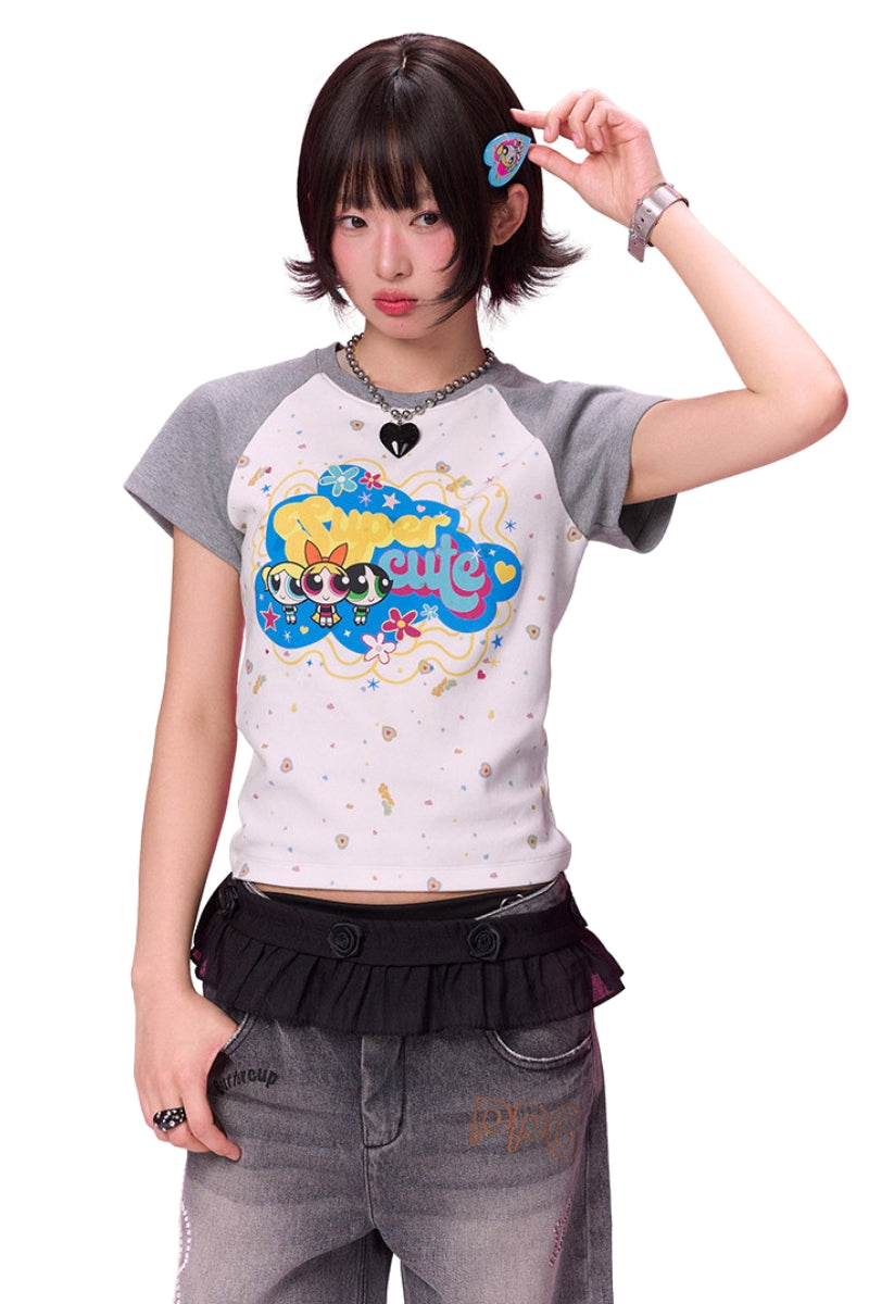 BJHG × The Powerpuff Girls Women Figure‑Flattering Graphic‑Print Short‑Sleeve Tee