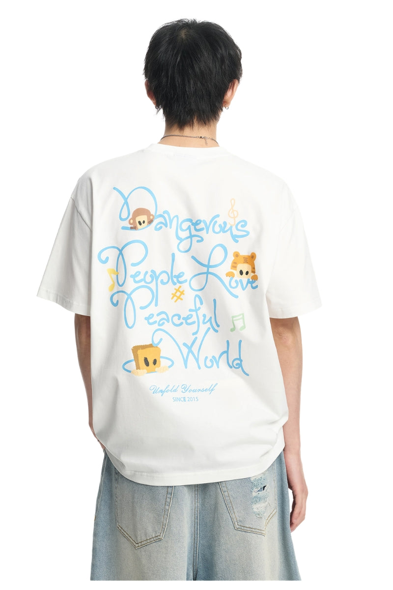 DangerousPeople DSP｜Fun Animal Paradise Graphic Oversized Drop‑Shoulder Quick‑Dry Lightweight T‑Shirt