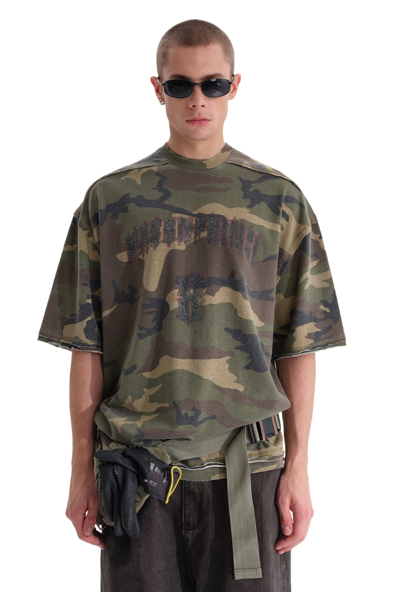 MASONPRINCE | Camo Mesh Gothic Rhinestone Tank Top
