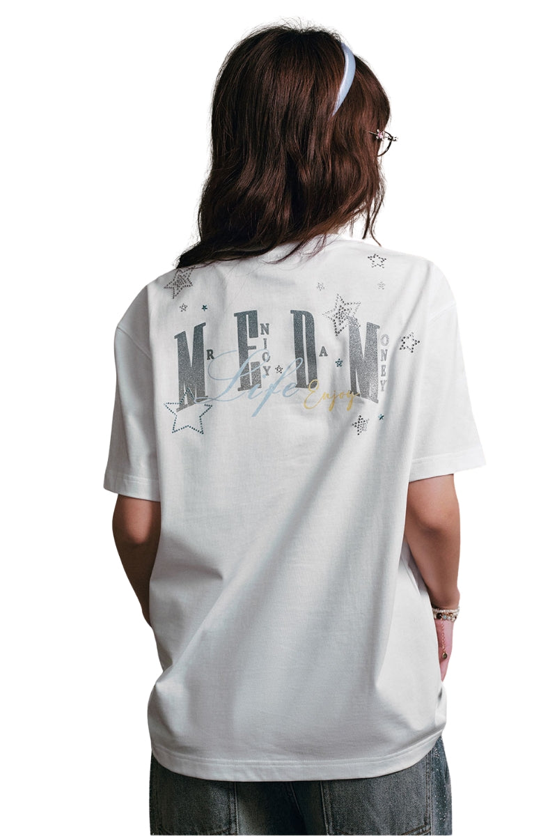 MEDM Glitter Star Rhinestone Logo Loose Couple Tee