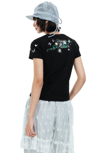 MEDM Butterfly Magnolia Embroidered Women's Tee