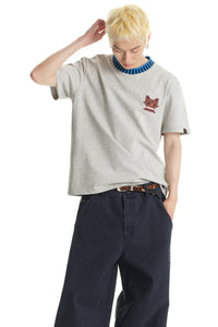 DangerousPeople DSP｜Striped Color Block Cat Embroidery Loose Short Sleeve Tee
