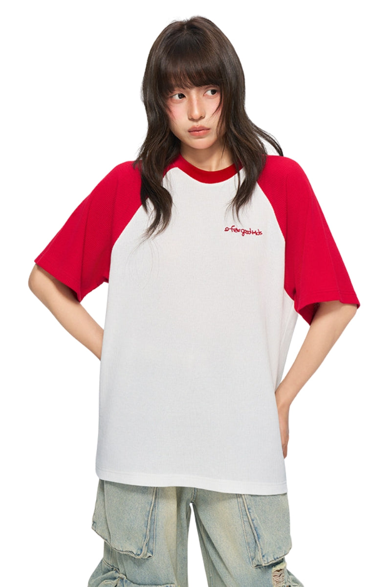AFGK Waffle Raglan Tee American Campus Unisex Color Block Casual T-shirt
