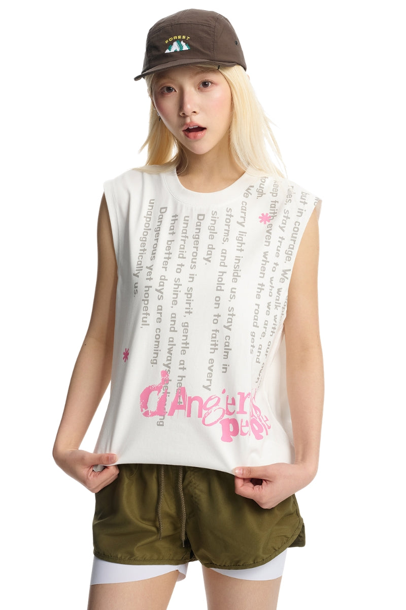 Dangerouspeople DSP Contrast Graffiti Loose Tank Top Sorona Cool‑Feel Sleeveless Shirt