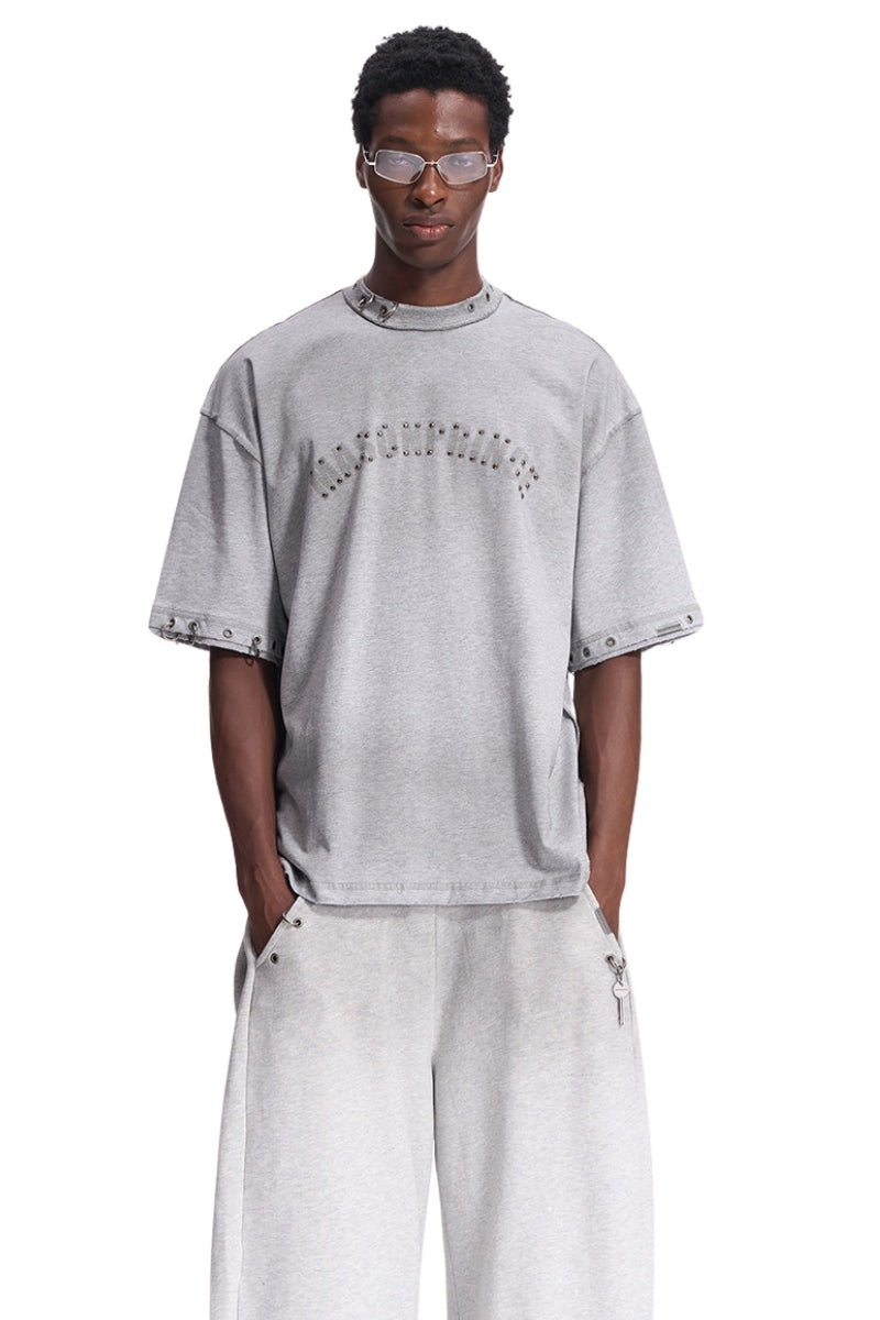 MASONPRINCE | Rivet Metal Stud Curved Print Short Sleeve Tee