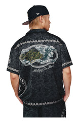 MEDM All Over Dollar Print Cuban Collar Embroidered Shirt