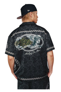 MEDM All Over Dollar Print Cuban Collar Embroidered Shirt