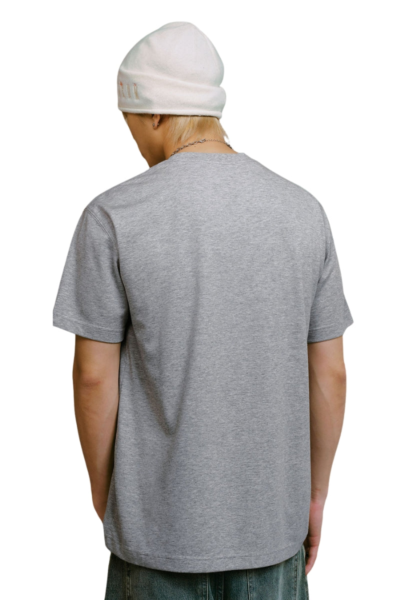MEDM Vintage Denim Patch Rhinestone Crew Neck Tee