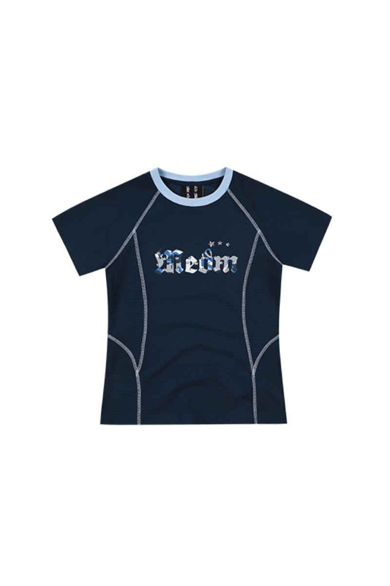 MEDM Contrast Stitch Star Print Women Tee