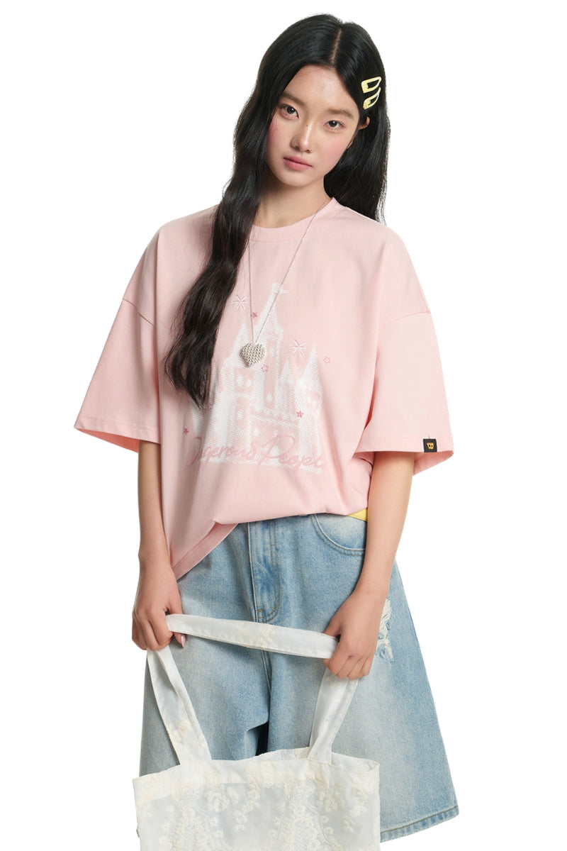 Dangerouspeople DSP Small‑D Castle Firework Embroidery Loose Tee