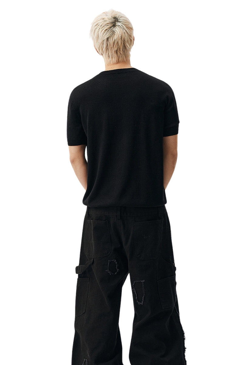 MEDM Contrast Logo Cherry Knit Oversized Unisex Tee