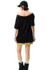 MEDM Slant Shoulder Graffiti Print Casual Women T-shirt
