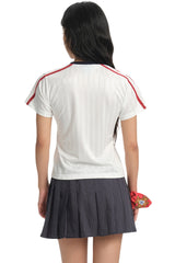 DangerousPeople DSP Color‑Block V‑Neck Letter Print Retro Sport Women Casual T‑Shirt