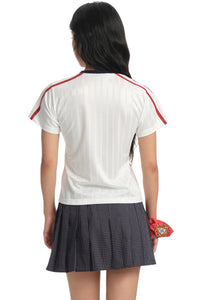 DangerousPeople DSP Color‑Block V‑Neck Letter Print Retro Sport Women Casual T‑Shirt