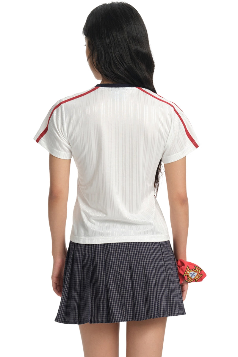 DangerousPeople DSP Color‑Block V‑Neck Letter Print Retro Sport Women Casual T‑Shirt
