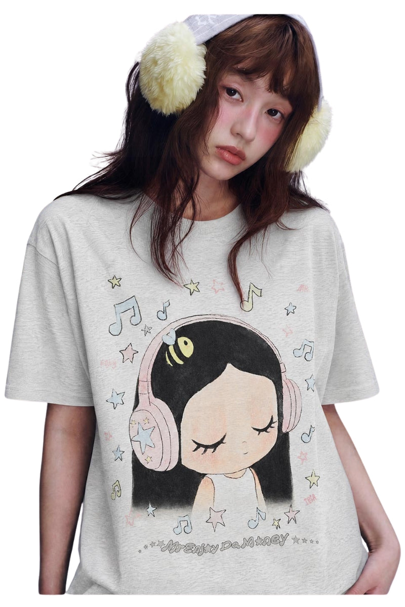MEDM x Iria Mailbox Enjoy Music Logo Print Relaxed Slim Short Sleeve T-Shirt