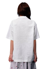 MEDM Color Block Letter Embroidery Linen Unisex Shirt