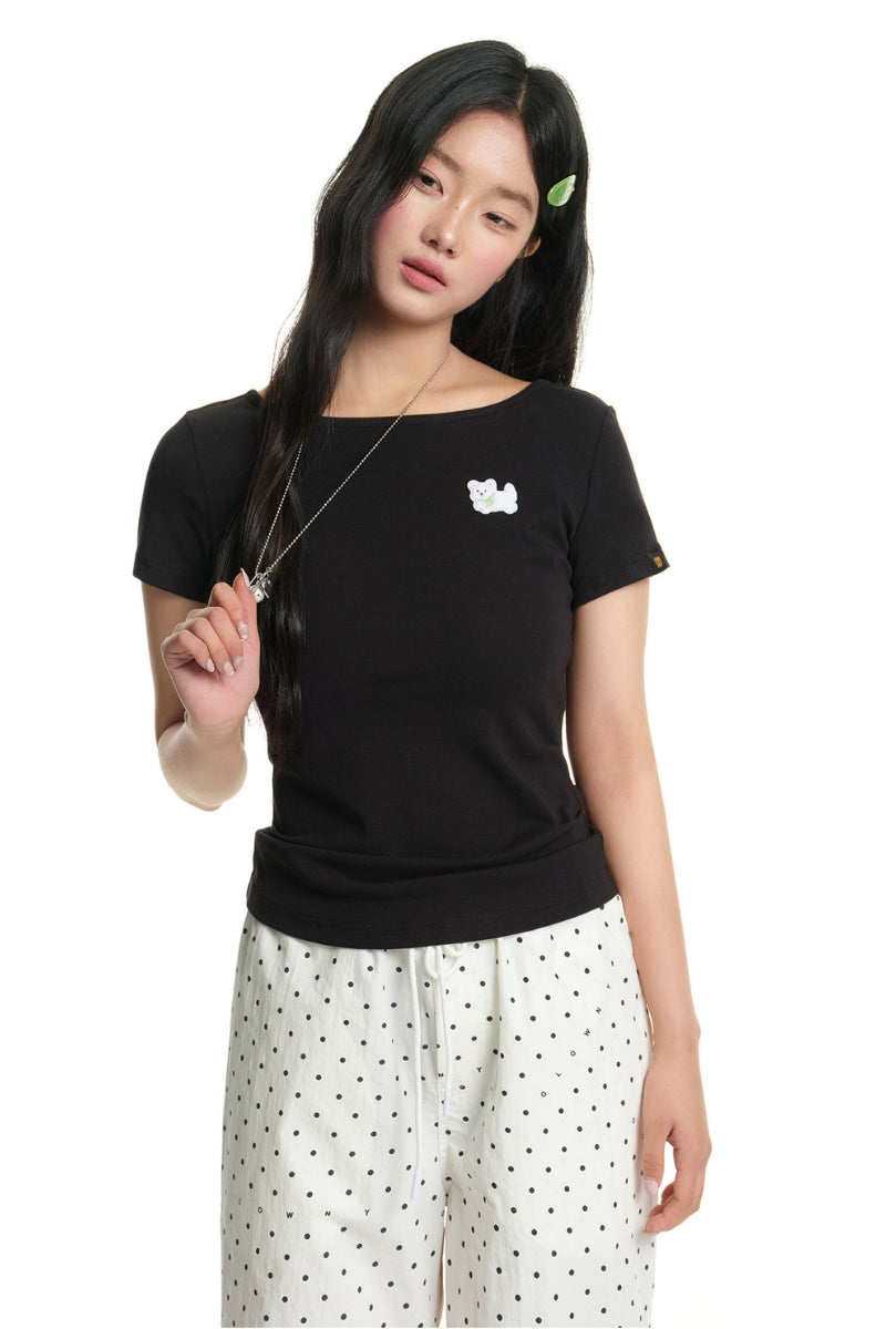 DangerousPeople｜Dog Embroidery Stretch Slim‑Fit Women’s T‑Shirt