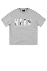 MEDM Contrast Patch Embroidered Logo Oversized Couple Crew Neck Short Sleeve T-Shirt