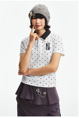 MEDM Fake Two-Piece Polka Dot Short-Sleeve POLO