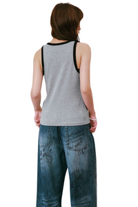 MEDM Fake Two-Piece Stripe Spliced Women Racerback Tank
