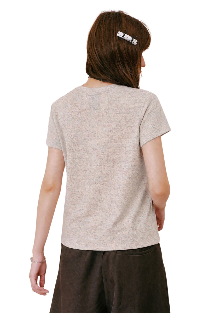 MEDM Cropped V-Neck Star Swirl Patch Embroidery Slim Top