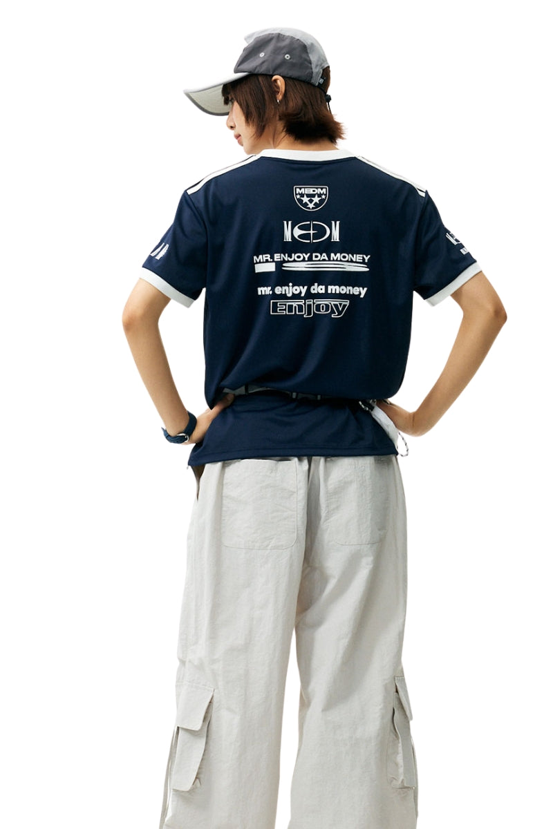 MEDM Racing Logo Print Crew Neck T-Shirt