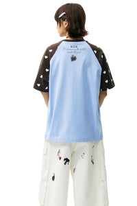 MEDM Washed Strawberry Print Raglan Polka Dot Heart T-shirt