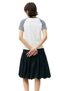 MEDM Stripe Raglan Embroidered Logo Loose T-shirt Women