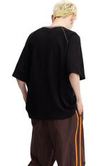 Dangerouspeople DSP Waffle Contrast Drop‑Shoulder Retro Casual Top