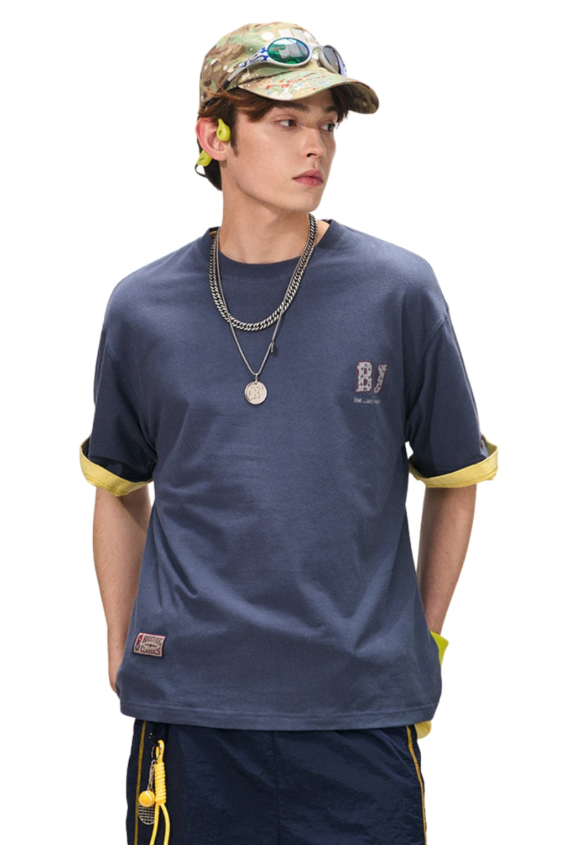 BJHG Men's Vintage Washed Print Jersey Short‑Sleeve Tee