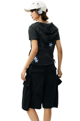 MEDM Camo Star Zip Short Sleeve Hoodie Women
