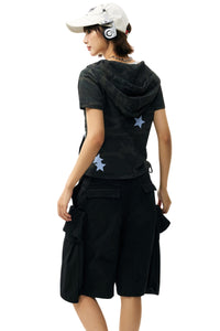 MEDM Camo Star Zip Short Sleeve Hoodie Women