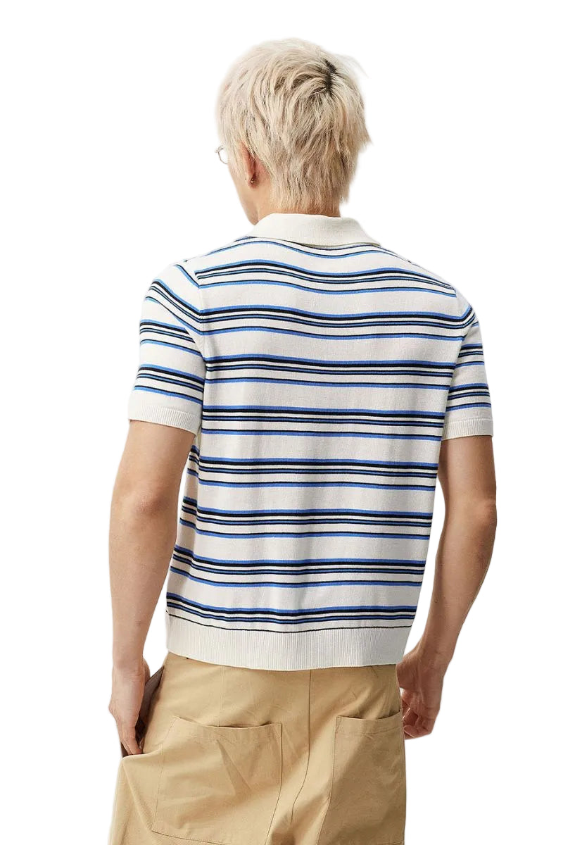 MEDM 3D Floral Stripe Knit Short Sleeve Polo Shirt for Men