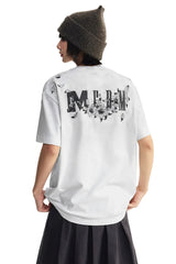 MEDM Vintage Washed Lily Print Oversized Unisex Crew Neck Tee