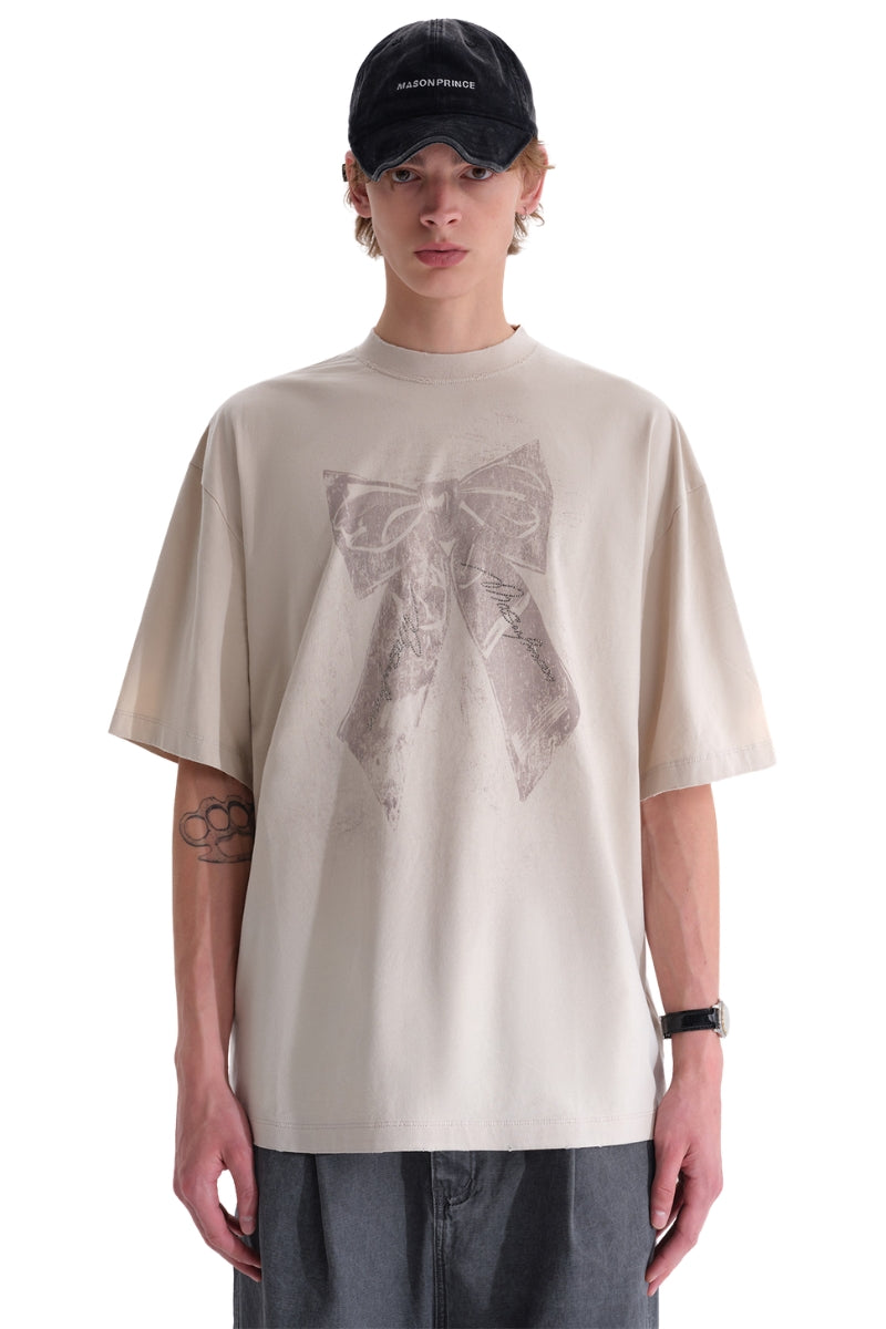 MASONPRINCE Bow Rhinestone Printed Washed Tee