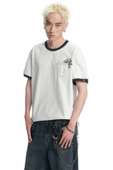 DangerousPeople DSP Color‑Block Paper‑Bag Head Pocket Loose Drop‑Shoulder Cool‑Touch T‑Shirt