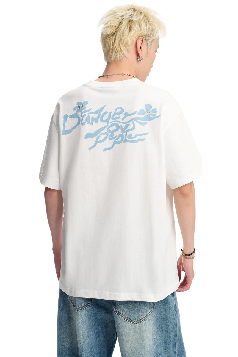 Dangerouspeople DSP Fun Embroidery Small Flower Loose Unisex T‑Shirt