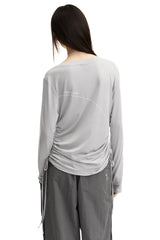 DangerousPeople DSP｜Stretchy Side Waist Drawstring Cover‑Up Color‑Block Lightweight Breathable Women's T‑Shirt