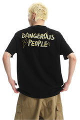 DangerousPeople DSP Color‑Block Imitation‑Embroidery Print Cotton Tee
