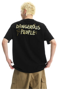 DangerousPeople DSP Color‑Block Imitation‑Embroidery Print Cotton Tee