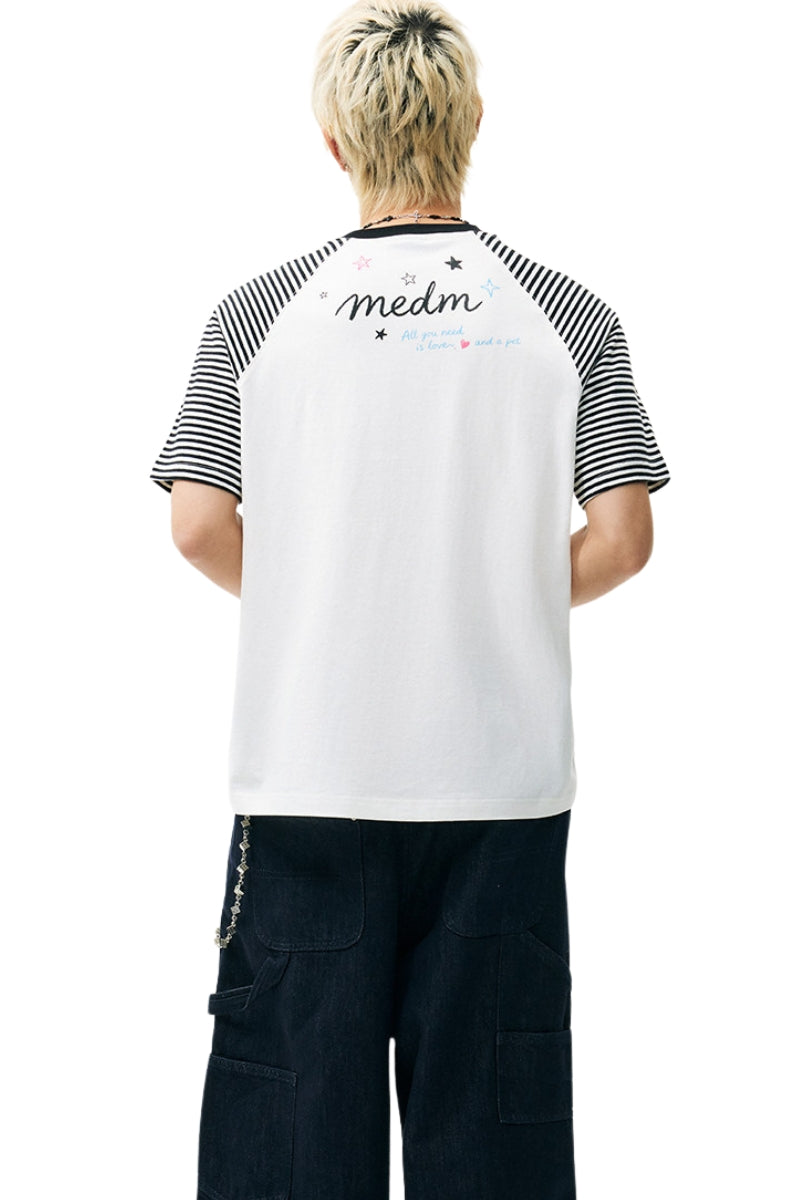 MEDM Striped Cartoon Animal Loose Short Sleeve Tee