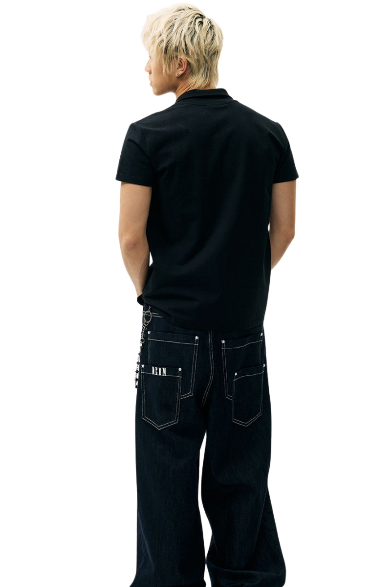 MEDM Patch Embroidery Stand Collar Unisex T-Shirt